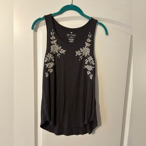 American Eagle Outfitters Charcoal GrayTank Top w Gray Floral Design Size Small